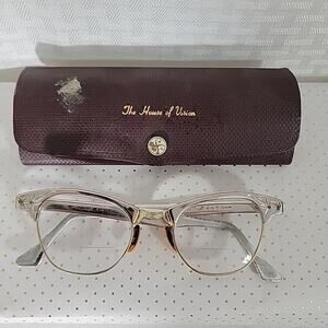 Vintage 1950s Art-Craft Aluminum Eyeglasses Browline Frame w/ Case